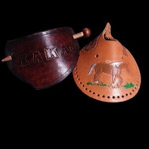True Vintage Cowgirl Hair Ponytail Holders Leather and Wood Embossed 1970's boho